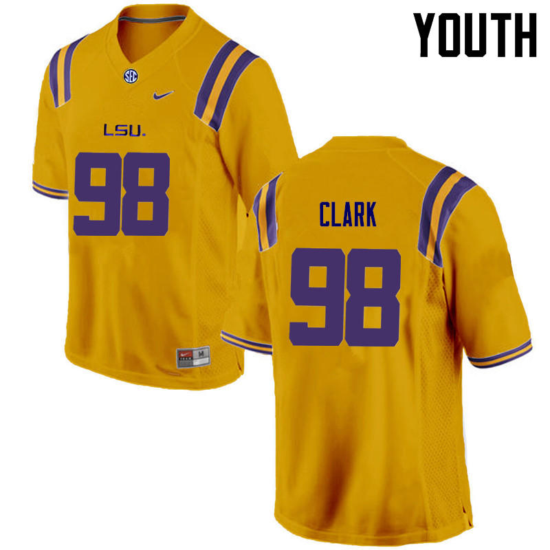 Youth LSU Tigers #98 Deondre Clark College Football Jerseys Game-Gold